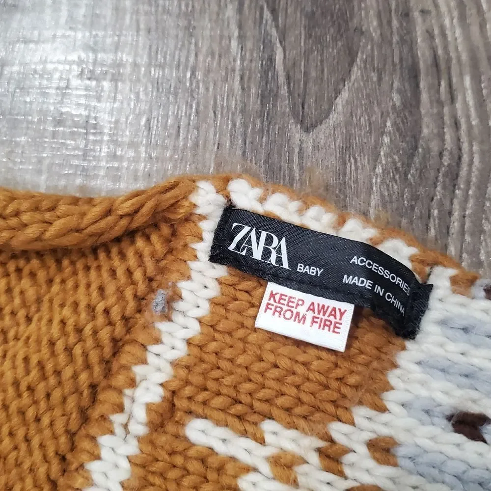 Kids Zara Scarf ONE SIZE Kids Fox Scarf with Pom Poms - Brown and Tan